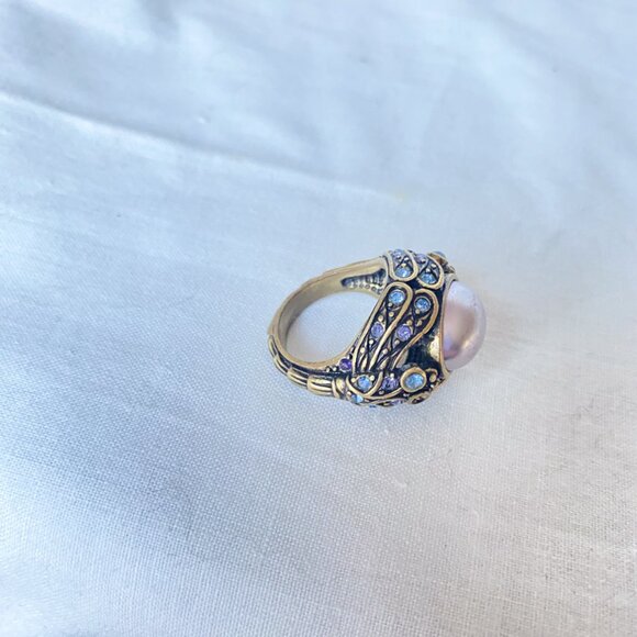 Heidi Daus Blue Crystal Pink Brass Costume Jewelry Ring 7cm Circumference Sz 7 - Picture 3 of 6